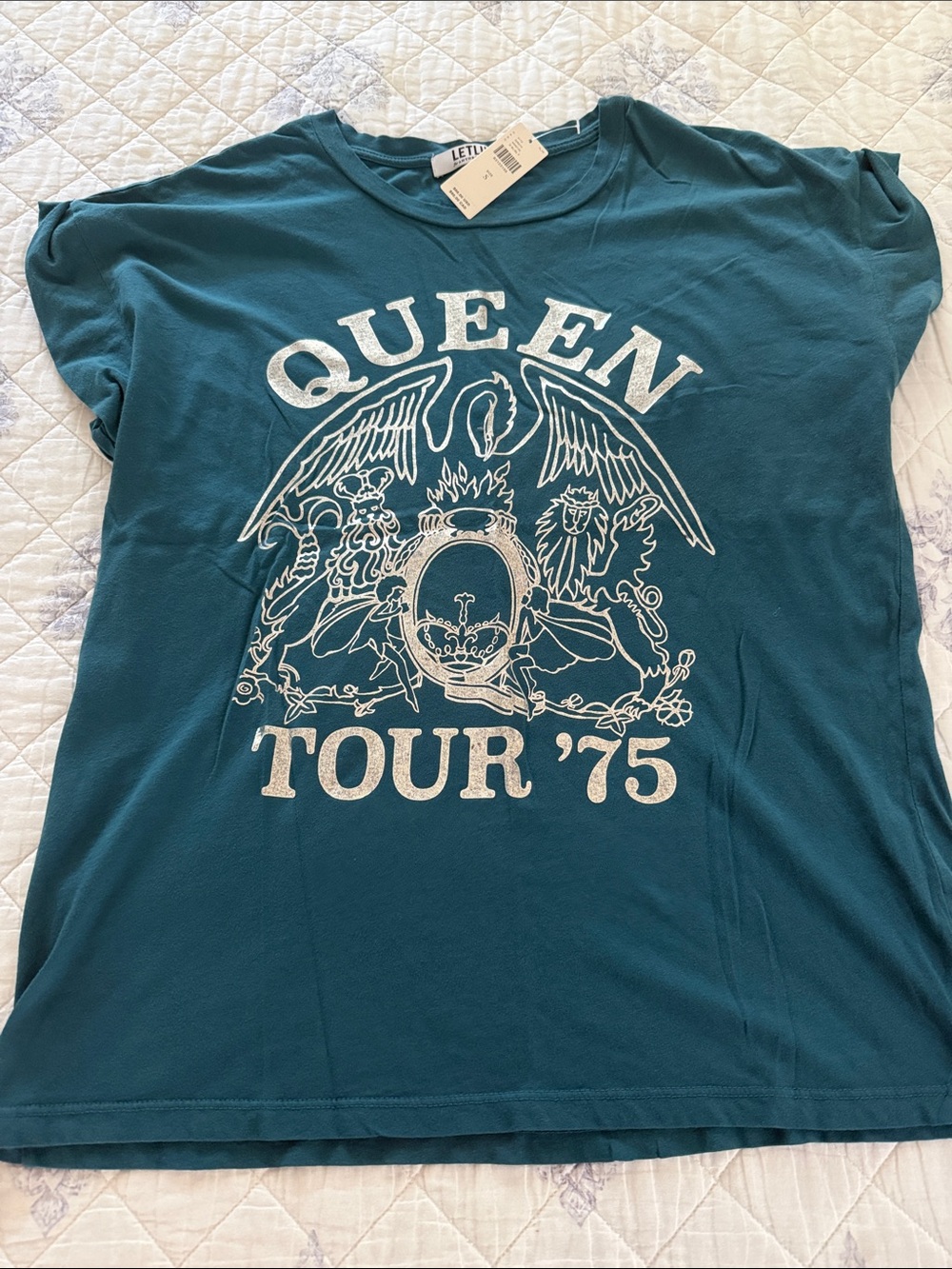 Anthropologie LETLUV Teal "Queen Tour '75" Short Sleeve Graphic Tee